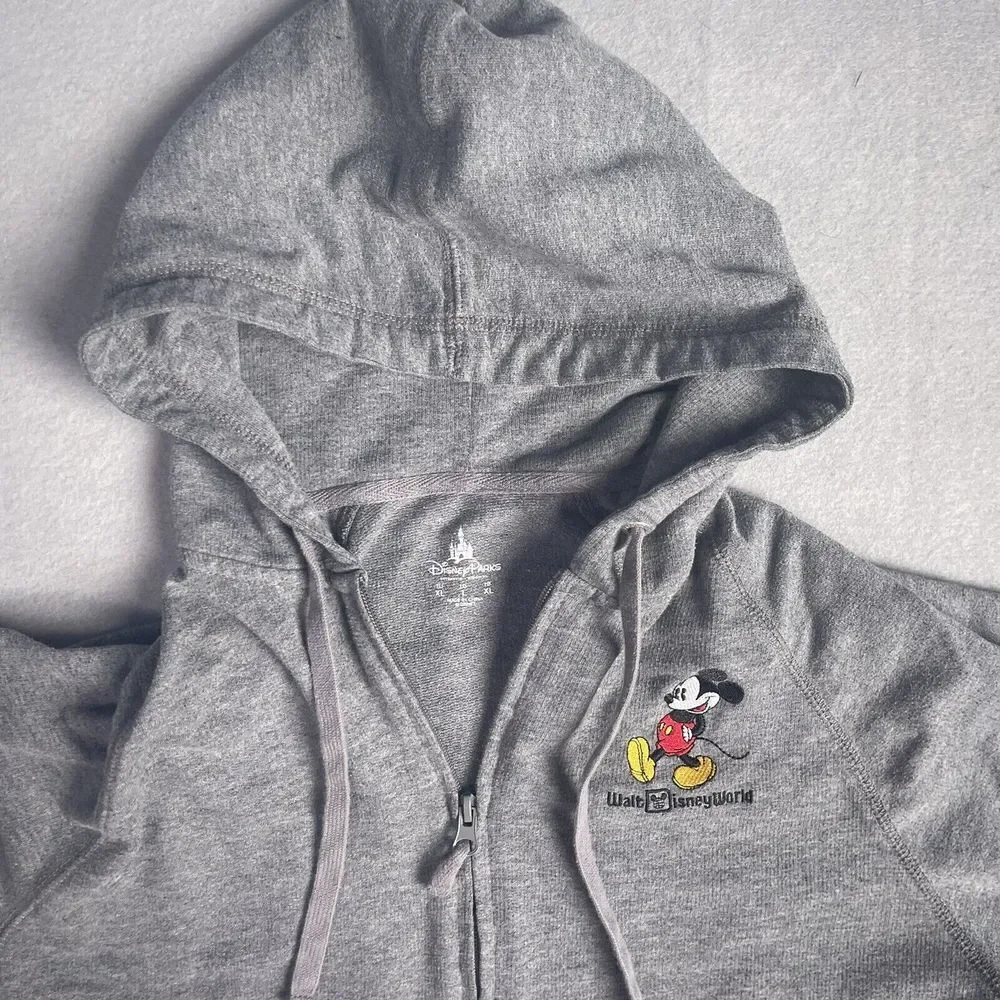 Walt Disney World Mickey‎ Mouse Full Zip Fleece Jacket Youth XL Gray Long Sleeve